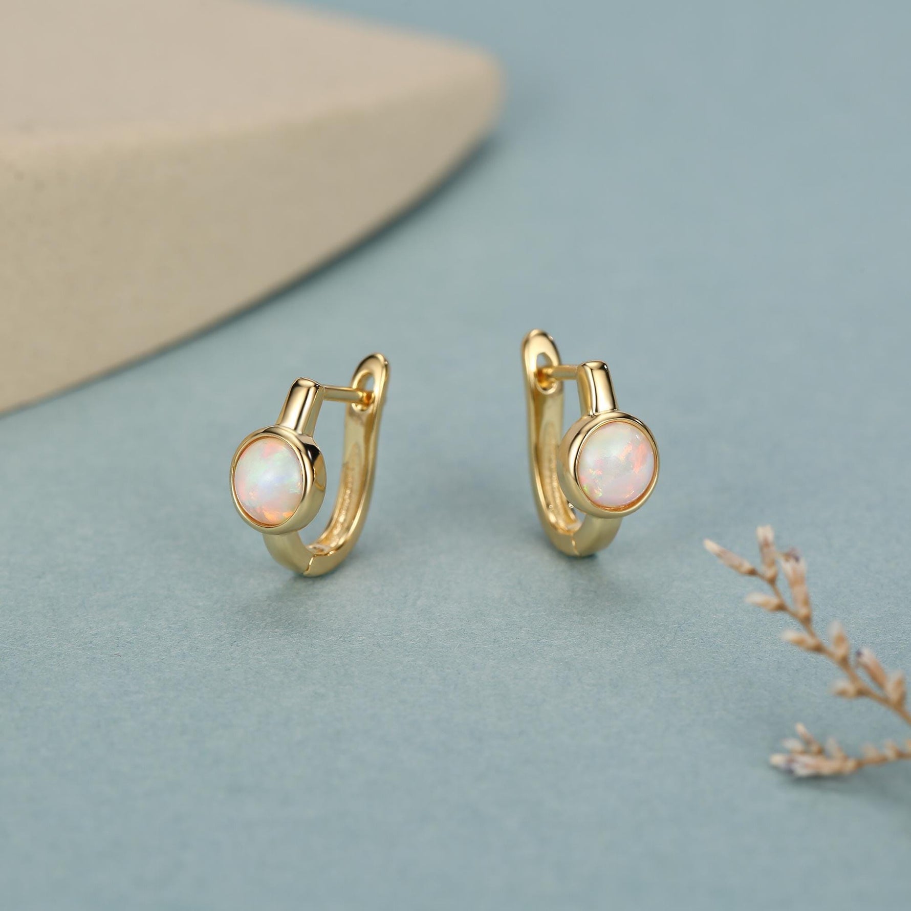 White Opal Huggie Hoop Earrings in Sterling Silver, Silver or Gold, 5mm Opal Lever Hoops, Opal Hoops, Simulated Opal Hoops, Fire Opal Hoops