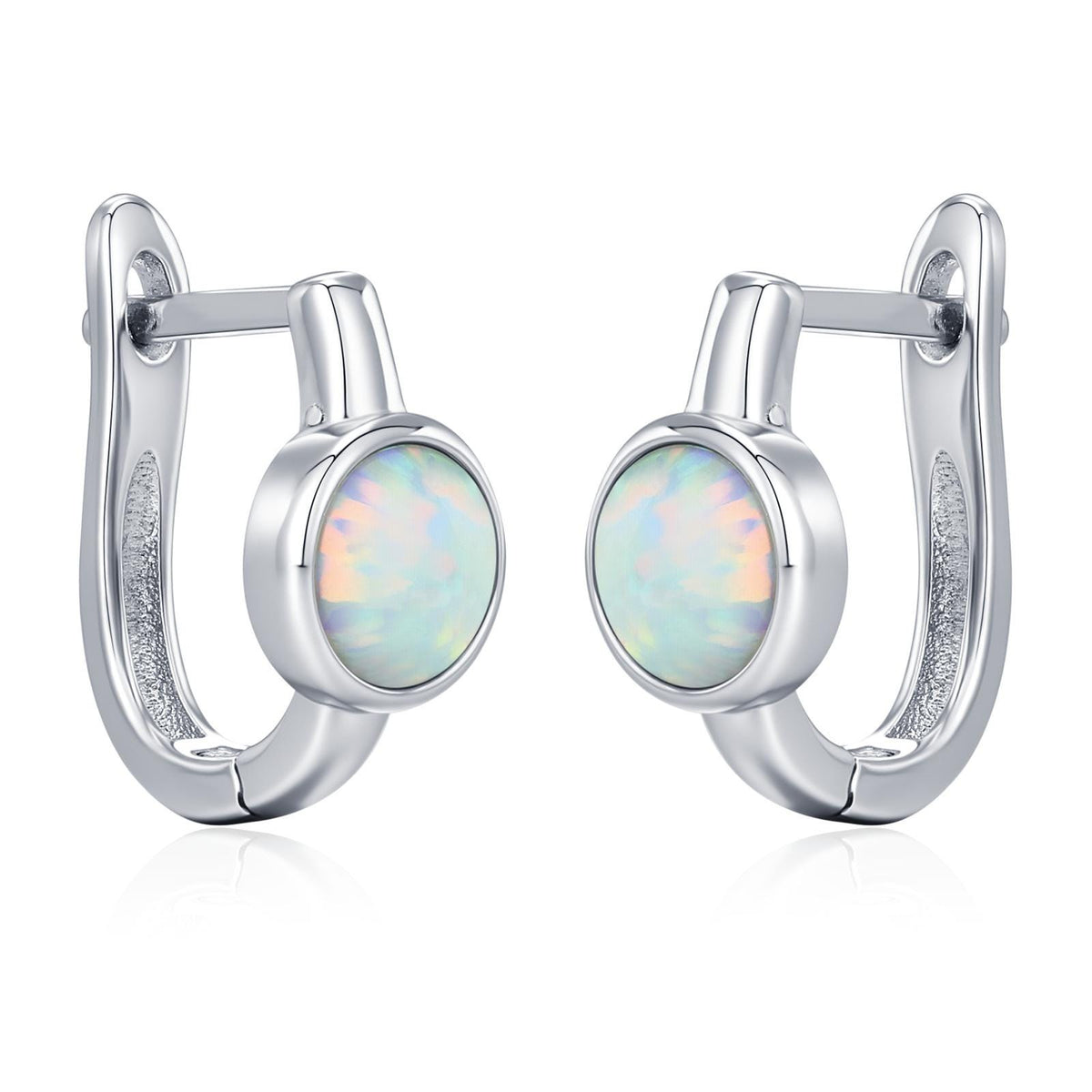 White Opal Huggie Hoop Earrings in Sterling Silver, Silver or Gold, 5mm Opal Lever Hoops, Opal Hoops, Simulated Opal Hoops, Fire Opal Hoops
