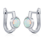 White Opal Huggie Hoop Earrings in Sterling Silver, Silver or Gold, 5mm Opal Lever Hoops, Opal Hoops, Simulated Opal Hoops, Fire Opal Hoops