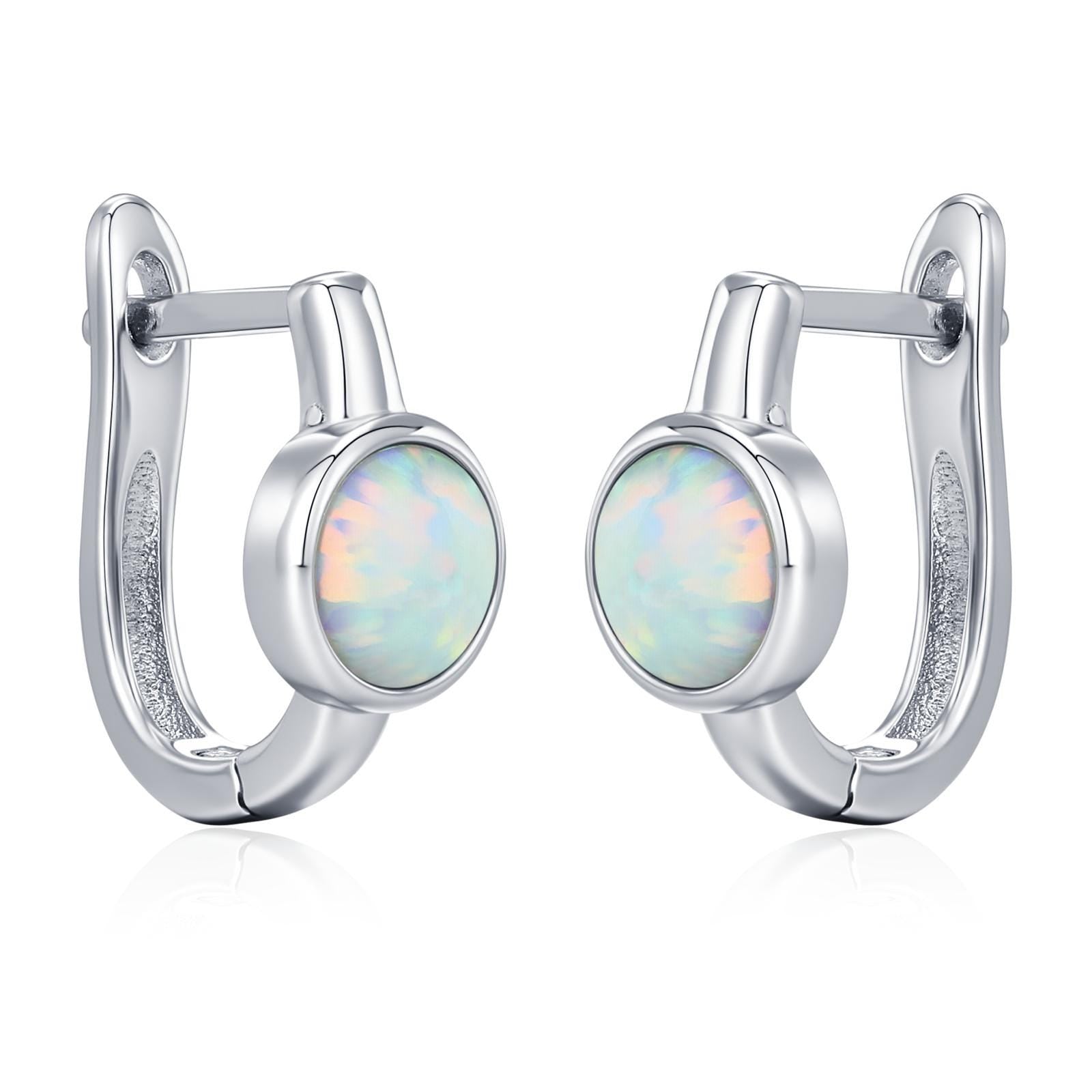 White Opal Huggie Hoop Earrings in Sterling Silver, Silver or Gold, 5mm Opal Lever Hoops, Opal Hoops, Simulated Opal Hoops, Fire Opal Hoops