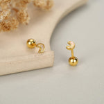 Sterling Silver White Lab Opal Moon 18G Screw Back Earrings