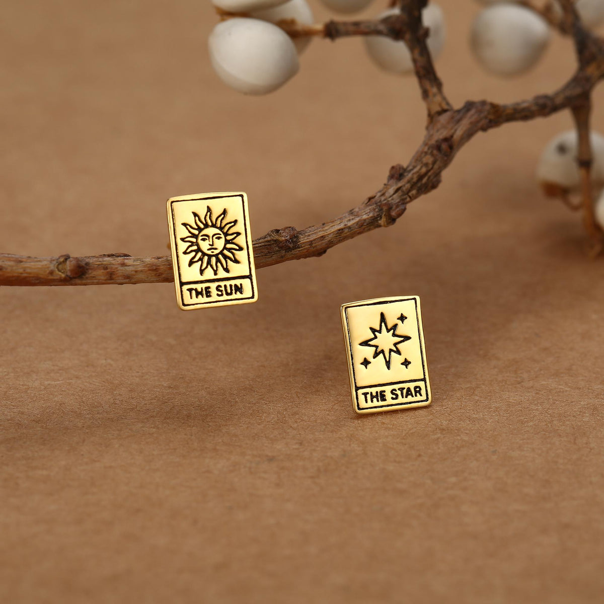 Sterling Silver Mismatched Tarot Card Sun and Star Stud Earrings