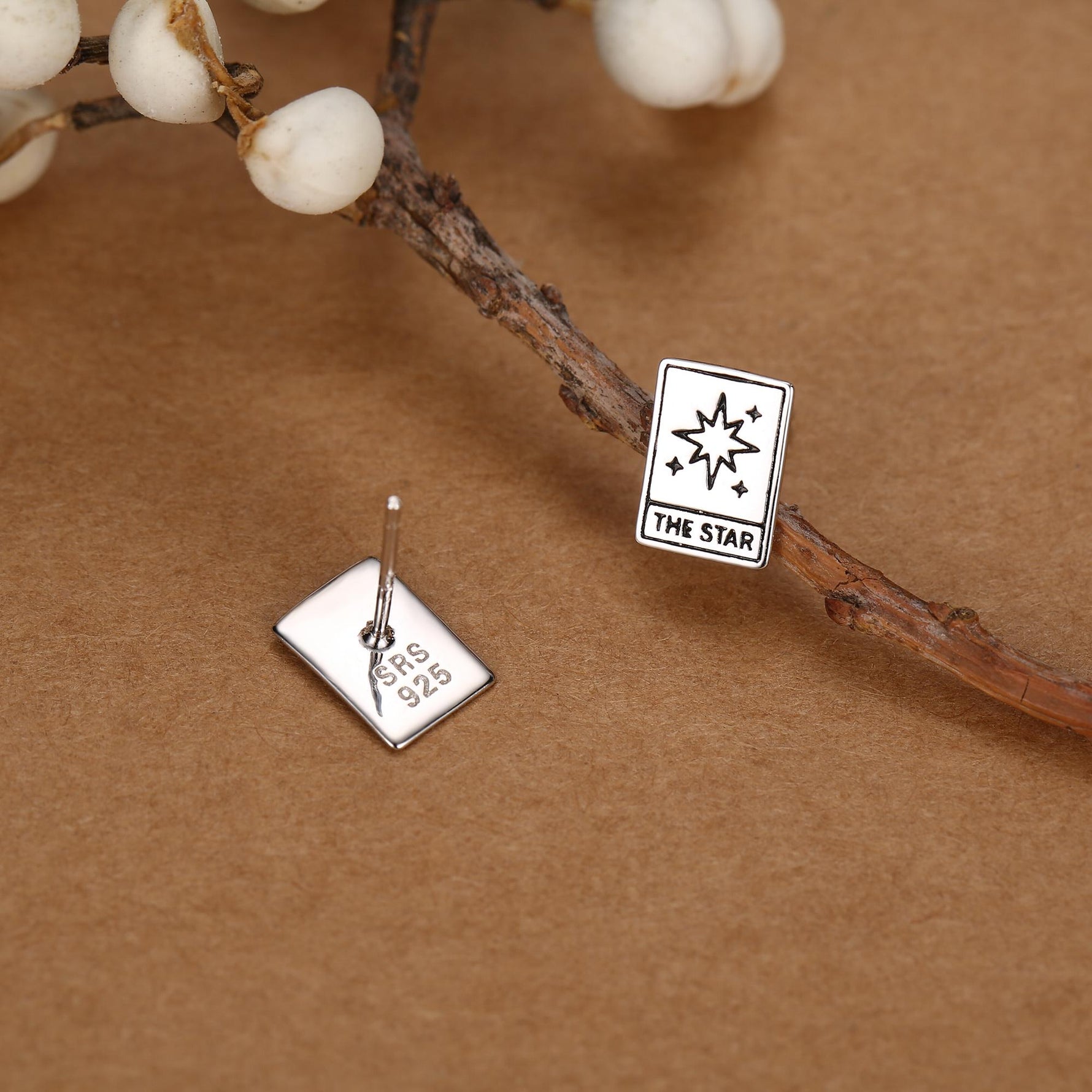 Sterling Silver Mismatched Tarot Card Sun and Star Stud Earrings