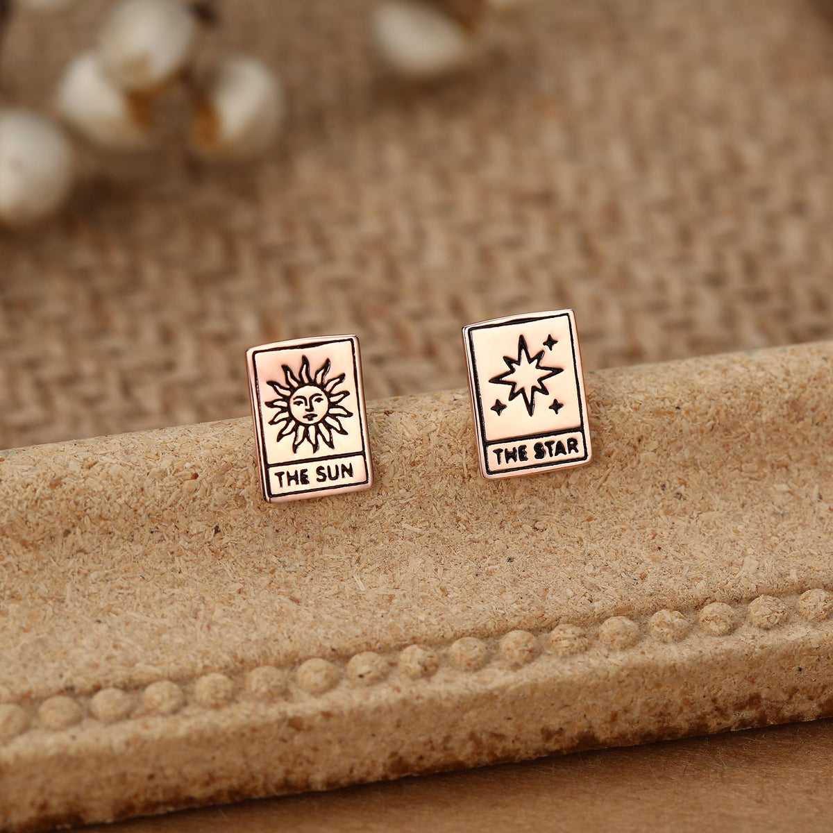 Sterling Silver Mismatched Tarot Card Sun and Star Stud Earrings