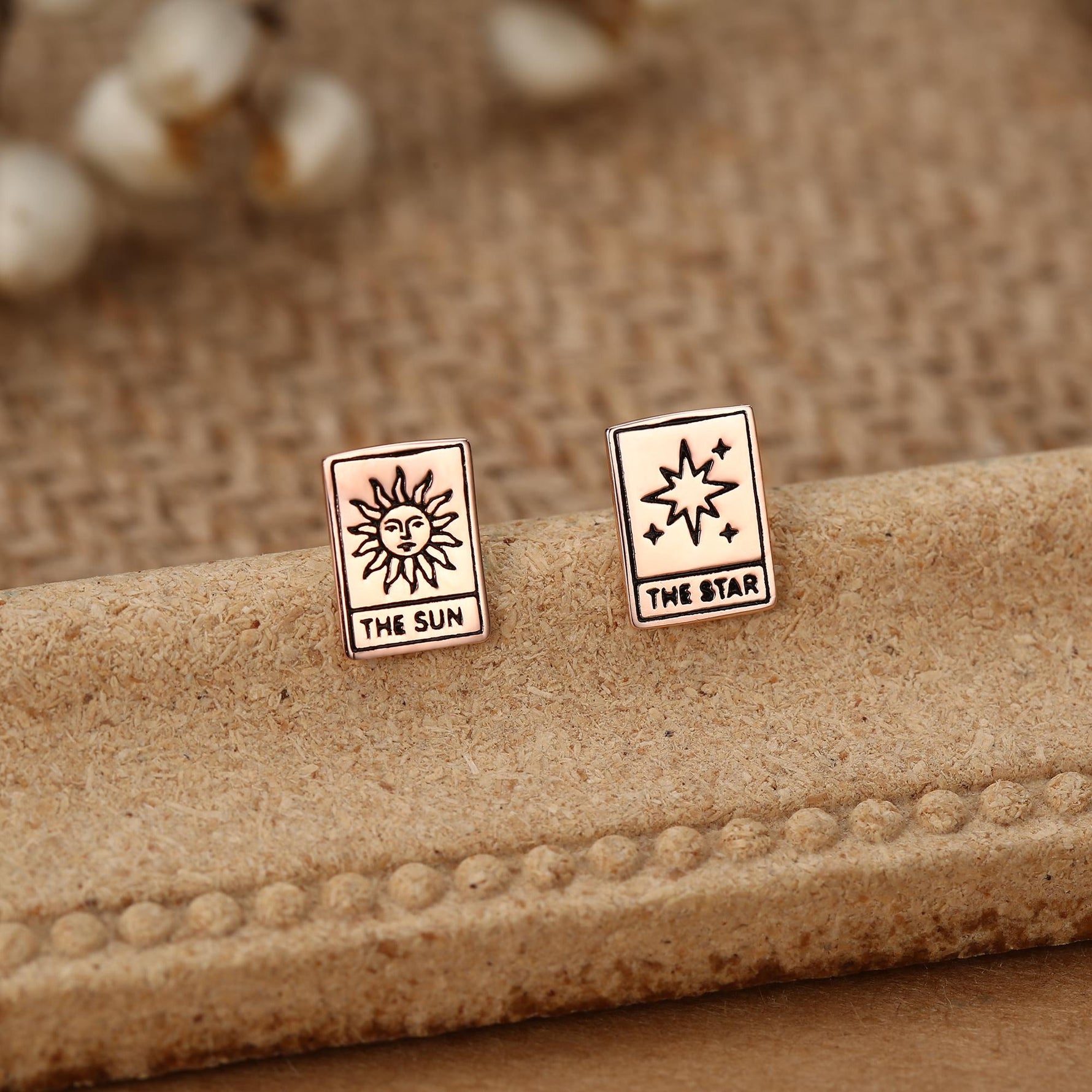Sterling Silver Mismatched Tarot Card Sun and Star Stud Earrings