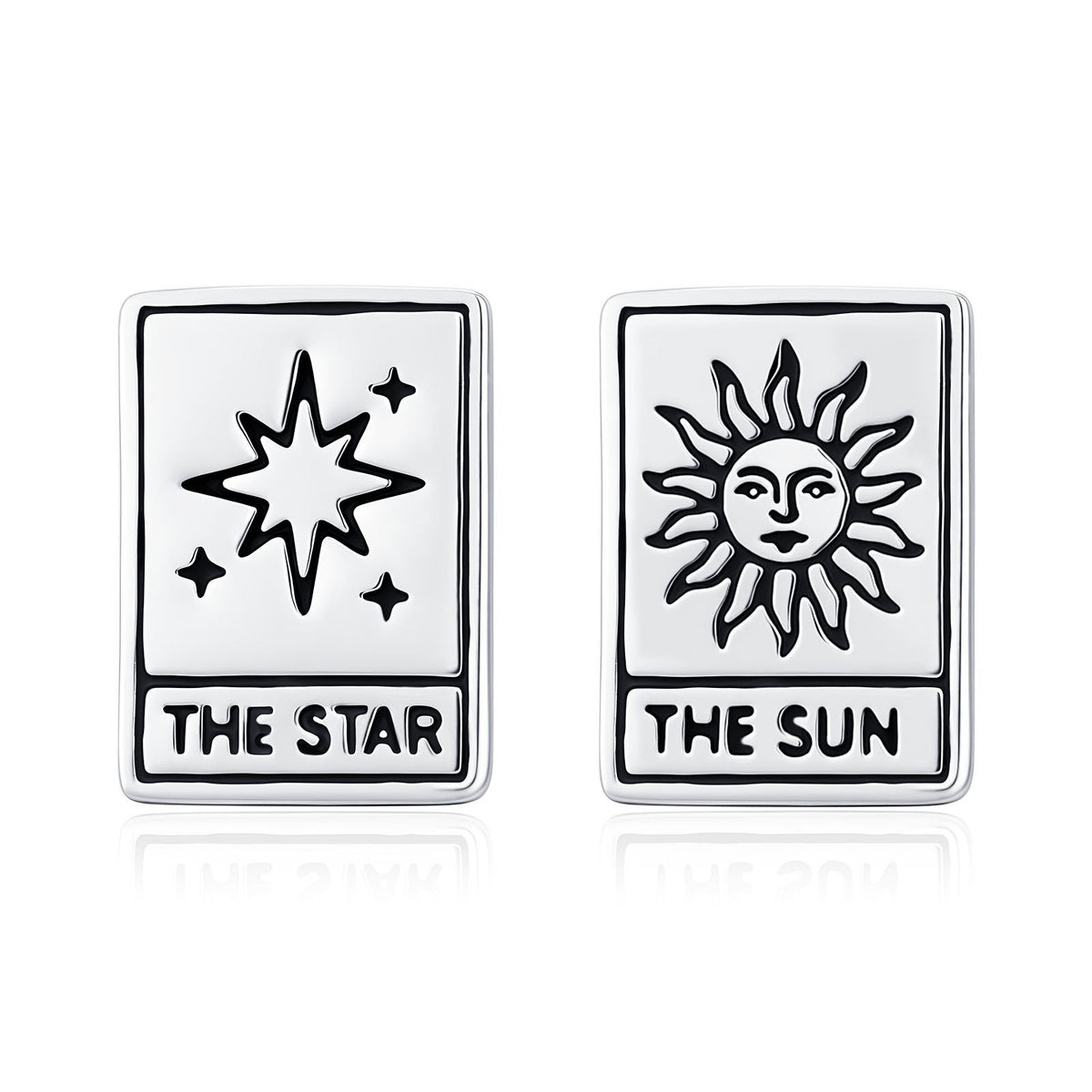 Sterling Silver Mismatched Tarot Card Sun and Star Stud Earrings