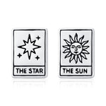 Sterling Silver Mismatched Tarot Card Sun and Star Stud Earrings