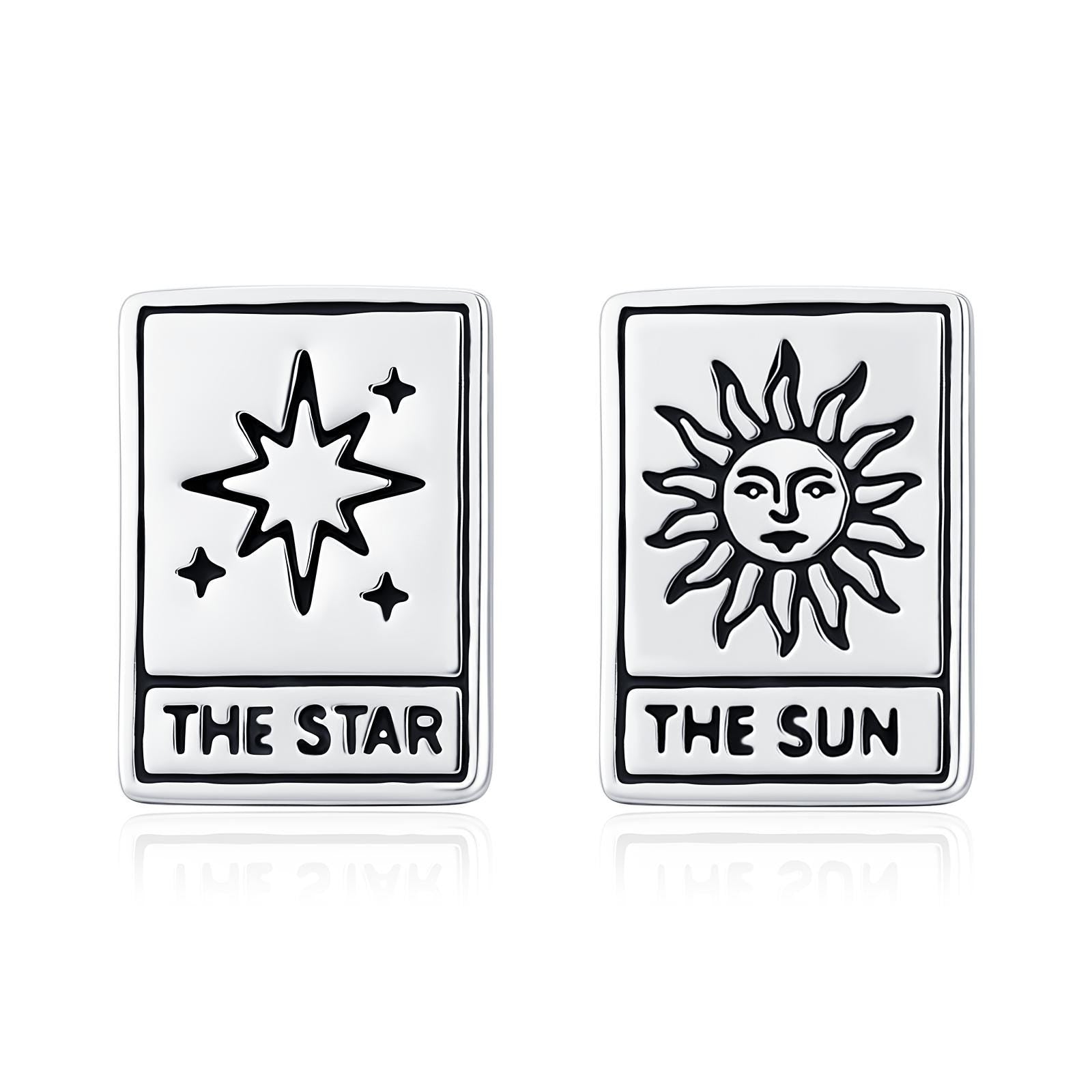 Sterling Silver Mismatched Tarot Card Sun and Star Stud Earrings