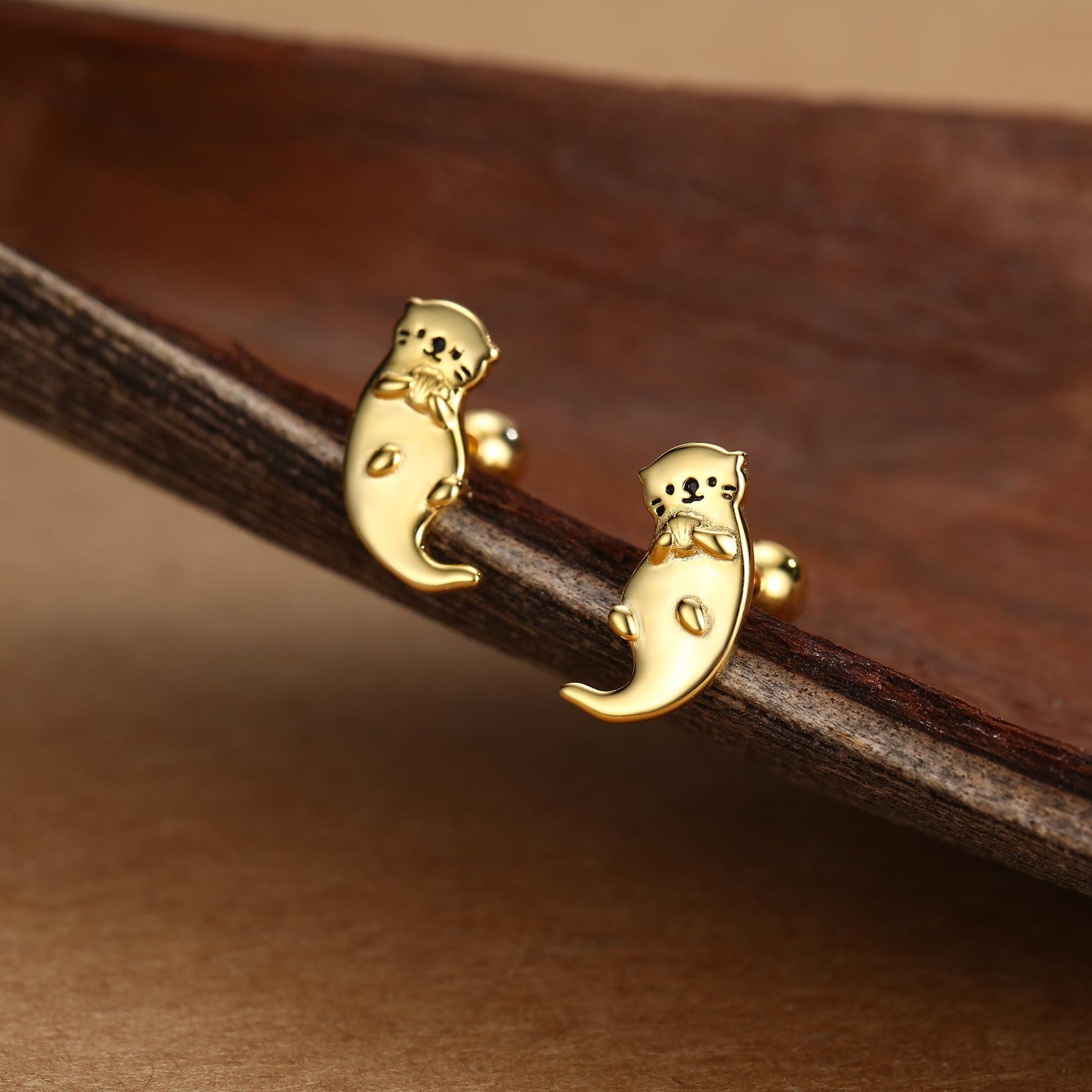 Sterling Silver Sea Otter 18G Screw Back Earrings