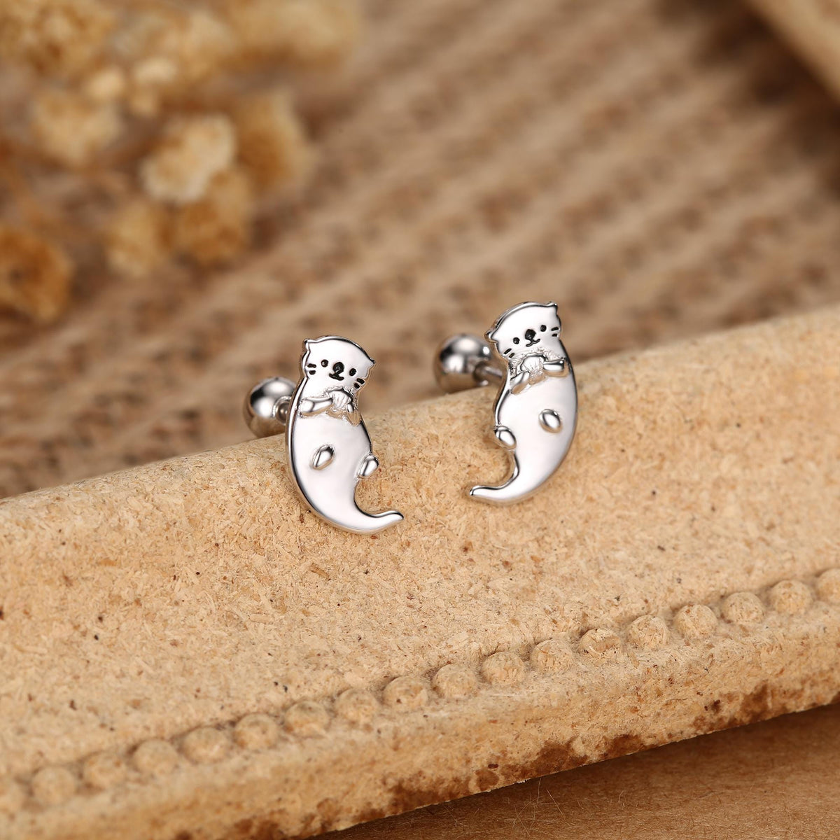 Sterling Silver Sea Otter 18G Screw Back Earrings
