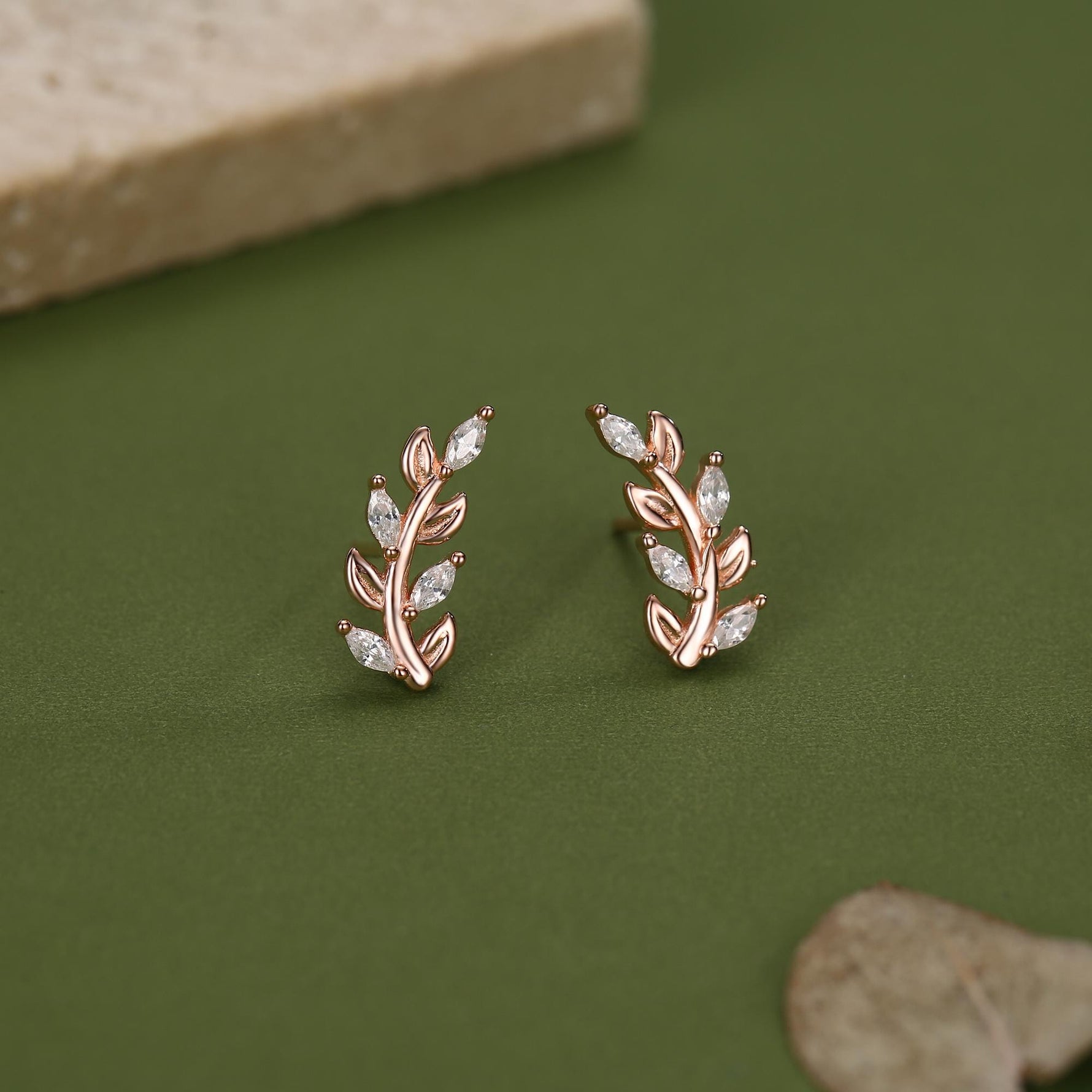 Sparkly Leaf CZ Stud Earrings in Sterling Silver, Silver or Gold, Bridal Jewellery, Bridesmaid's Earrings, Nature Inspired, Botanical