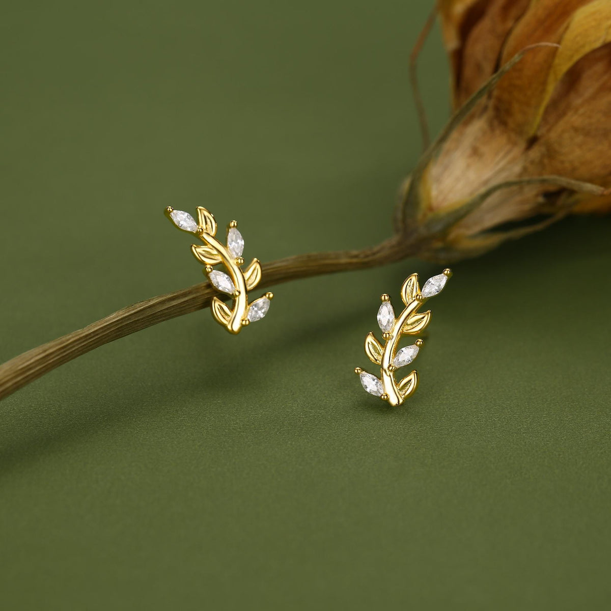 Sparkly Leaf CZ Stud Earrings in Sterling Silver, Silver or Gold, Bridal Jewellery, Bridesmaid's Earrings, Nature Inspired, Botanical
