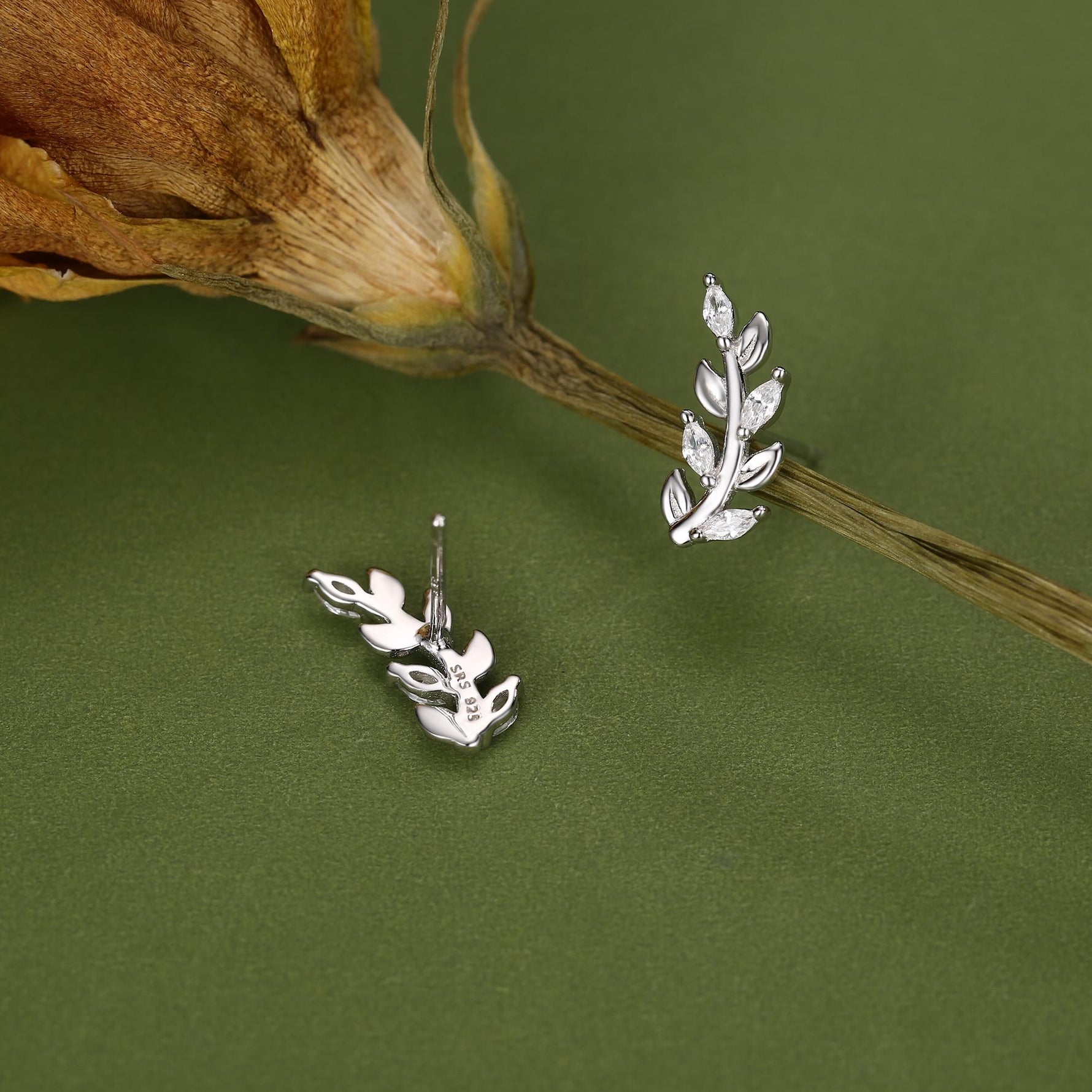 Sparkly Leaf CZ Stud Earrings in Sterling Silver, Silver or Gold, Bridal Jewellery, Bridesmaid's Earrings, Nature Inspired, Botanical