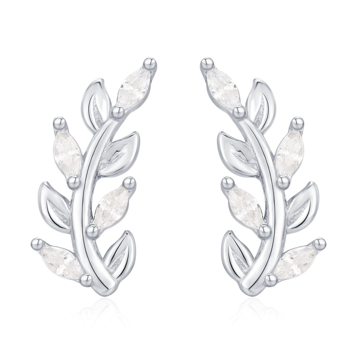 Sparkly Leaf CZ Stud Earrings in Sterling Silver, Silver or Gold, Bridal Jewellery, Bridesmaid's Earrings, Nature Inspired, Botanical