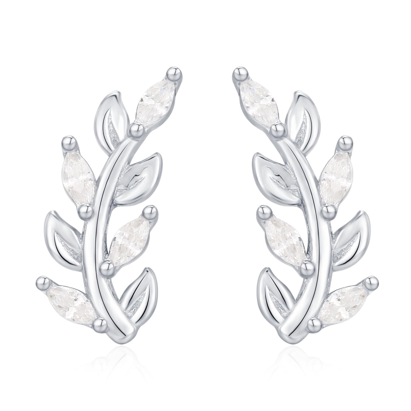 Sparkly Leaf CZ Stud Earrings in Sterling Silver, Silver or Gold, Bridal Jewellery, Bridesmaid's Earrings, Nature Inspired, Botanical