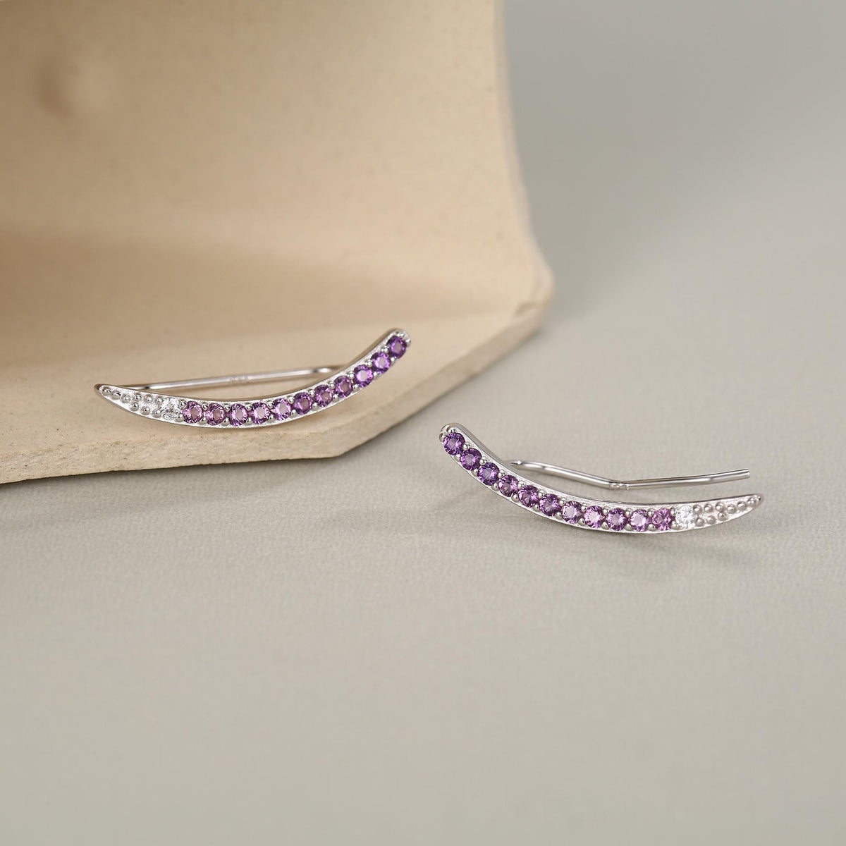 Ombre Amethyst Purple CZ Crawler Earrings in Sterling Silver, Silver or Gold, Gradient Colour Ear Crawlers, February Birthstone Ear Climbers