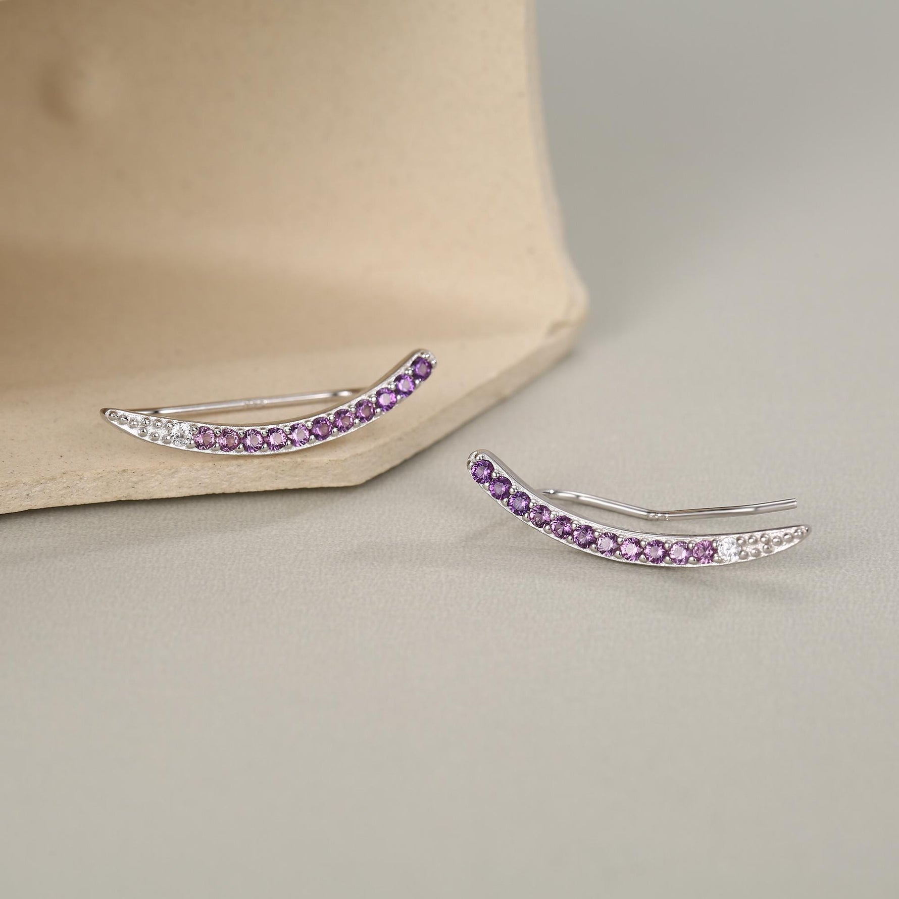 Ombre Amethyst Purple CZ Crawler Earrings in Sterling Silver, Silver or Gold, Gradient Colour Ear Crawlers, February Birthstone Ear Climbers