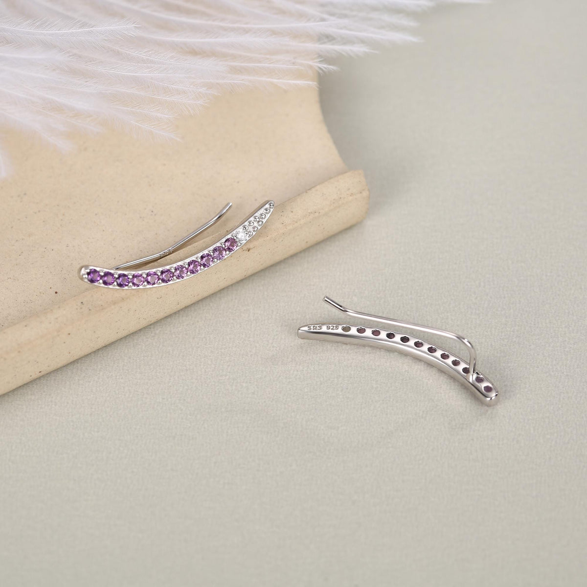 Ombre Amethyst Purple CZ Crawler Earrings in Sterling Silver, Silver or Gold, Gradient Colour Ear Crawlers, February Birthstone Ear Climbers