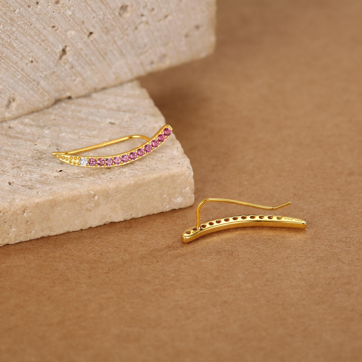 Ombre Ruby Pink CZ Crawler Earrings in Sterling Silver, Silver or Gold, Gradient Colour Ear Crawlers, July Birthstone Ear Climbers