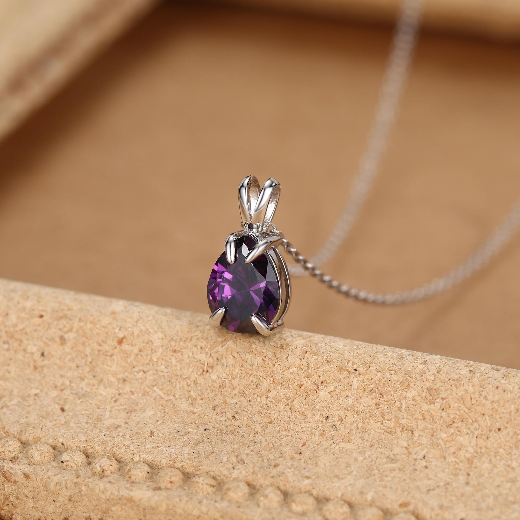 Amethyst Purple CZ Pear Cut Pendant Necklace