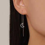 Asymmetric Star and Moon Ear Threaders in Sterling Silver, Delicate Star and Moon Threader Earrings, Dainty Open Star Dangle Earrings