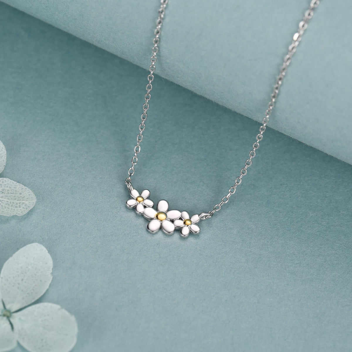 Forget Me Not Flower Trio Pendant Necklace