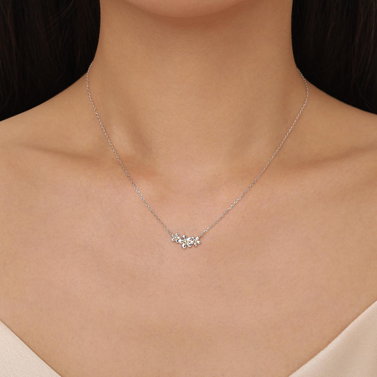 Forget Me Not Flower Trio Pendant Necklace