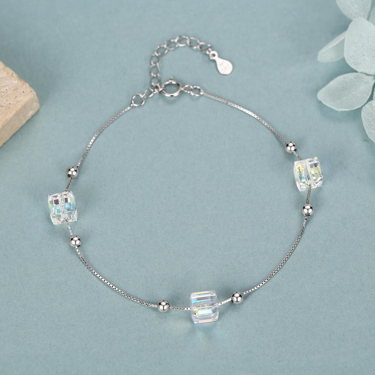 Aurora Borealis Crystal Cube Station Bracelet
