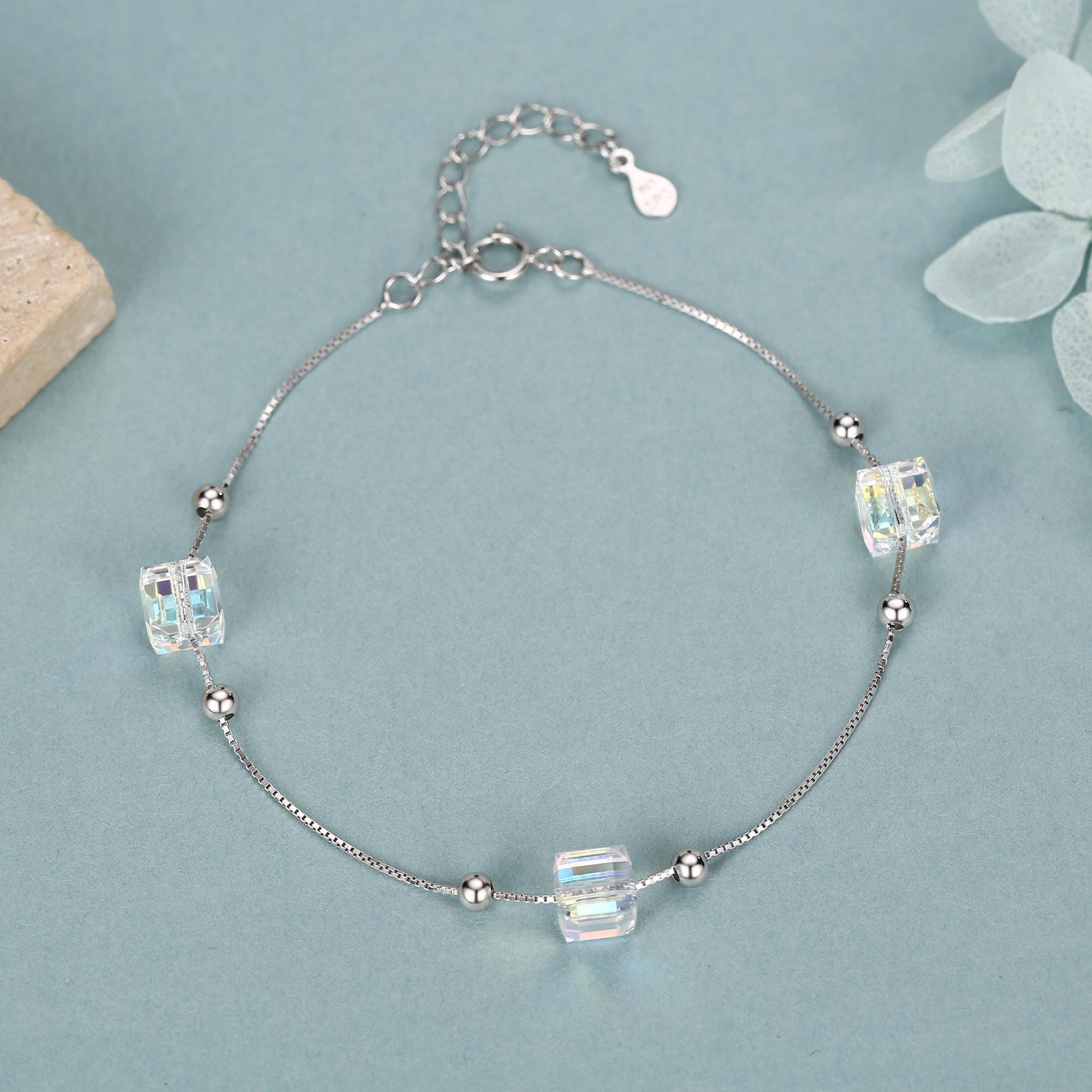 Aurora Borealis Crystal Cube Station Bracelet