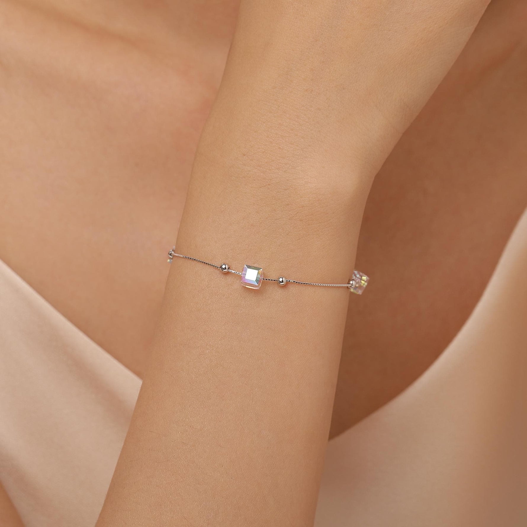 Aurora Borealis Crystal Cube Station Bracelet