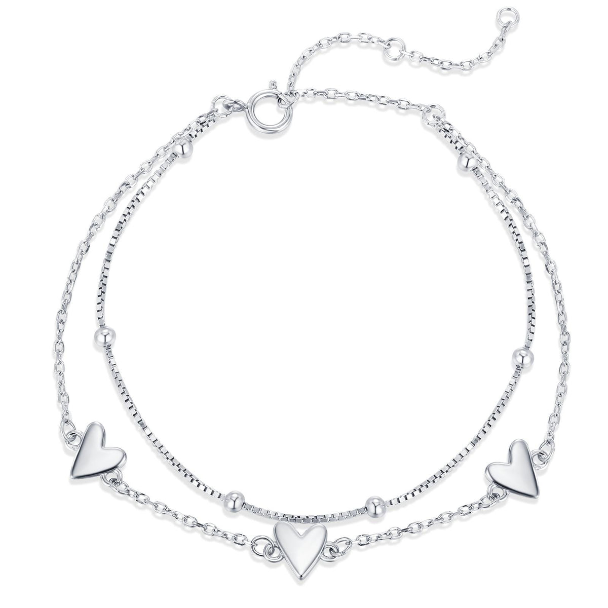 Double Layer Three Hearts Charm Bracelet