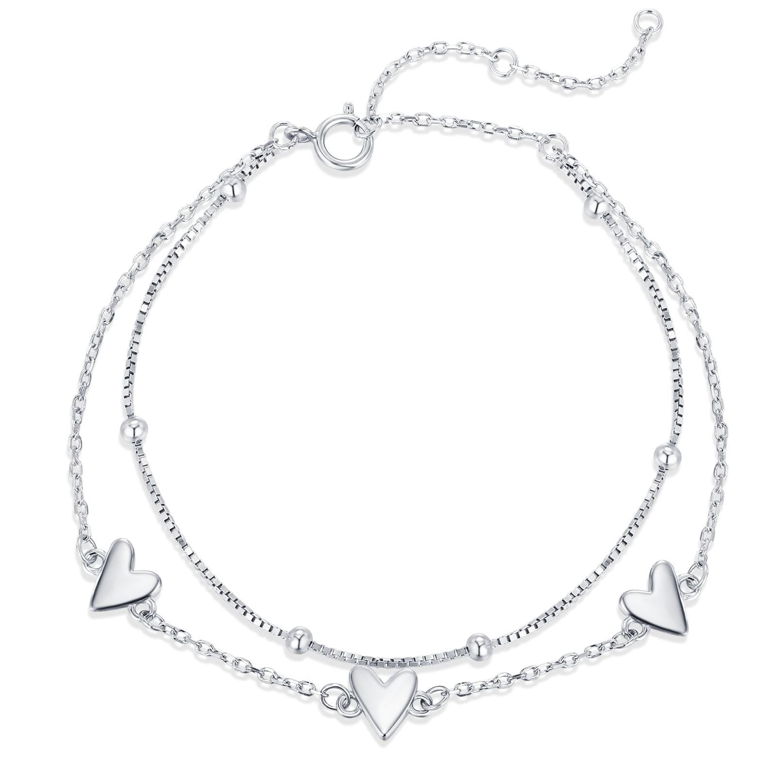 Double Layer Three Hearts Charm Bracelet