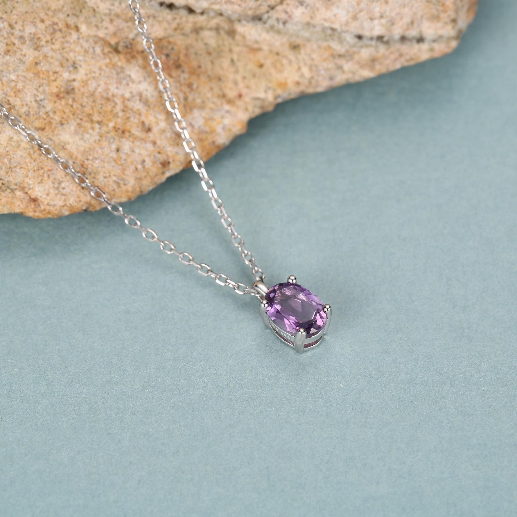 Amethyst Oval Pendant Necklace