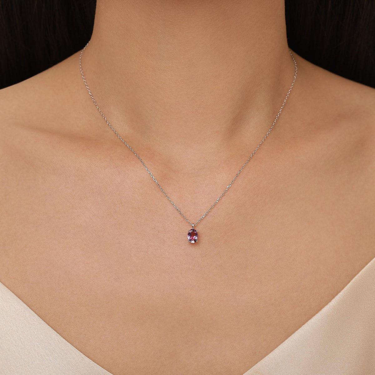 Amethyst Oval Pendant Necklace