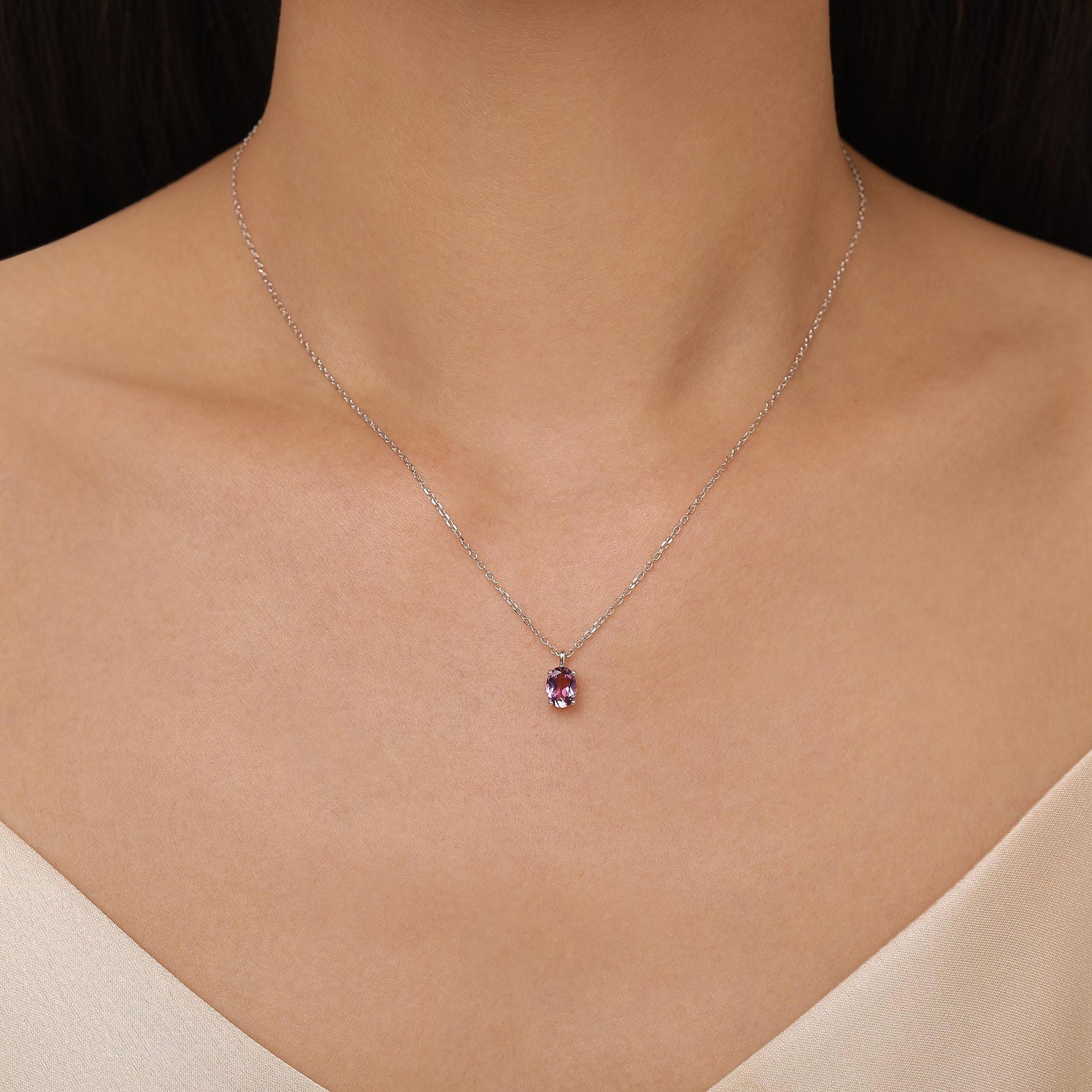 Amethyst Oval Pendant Necklace