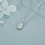 Green Opal Droplet Pendant Necklace in Sterling Silver, Lab Opal Necklace, Pear Shape Opal Necklace, Fire Opal Necklace