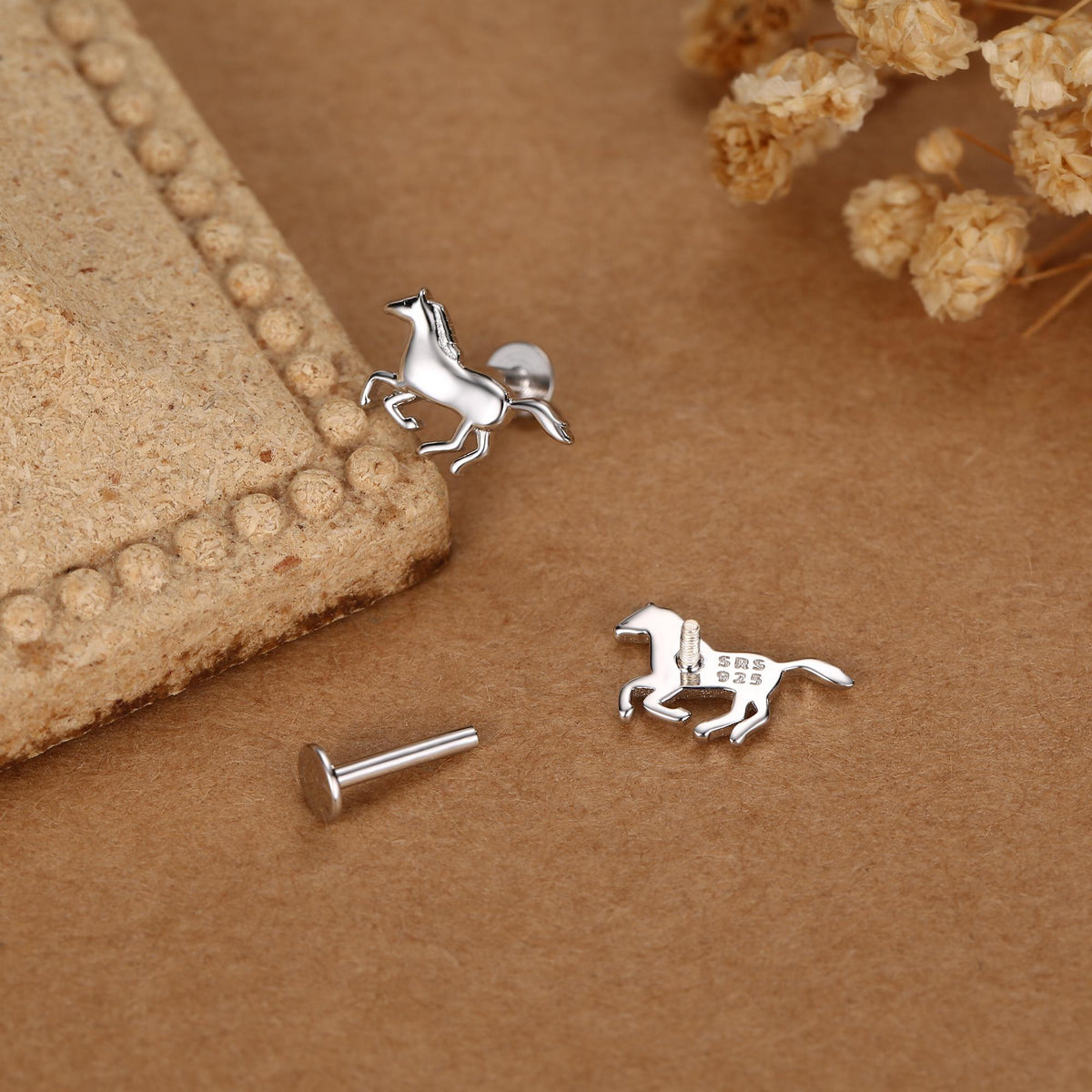 Sterling Silver Horse 18G Flat Back Earrings