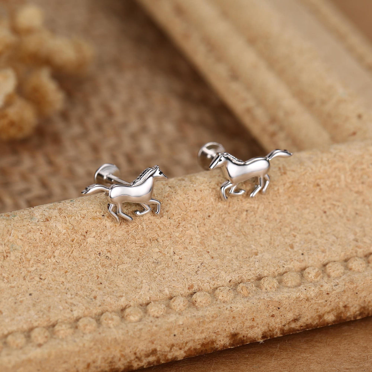Sterling Silver Horse 18G Flat Back Earrings