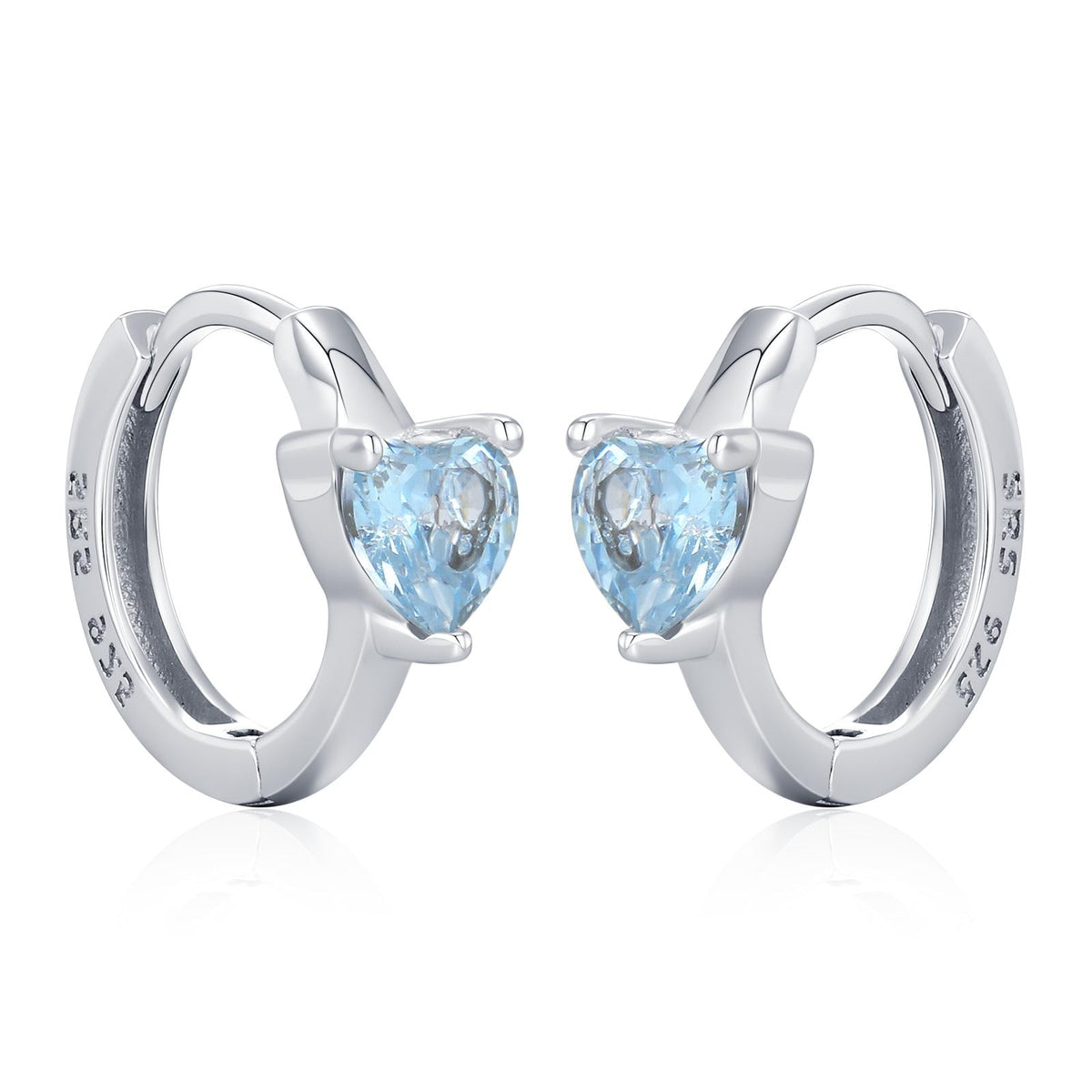 Sterling Silver Topaz Blue CZ Huggie Hoop Earrings