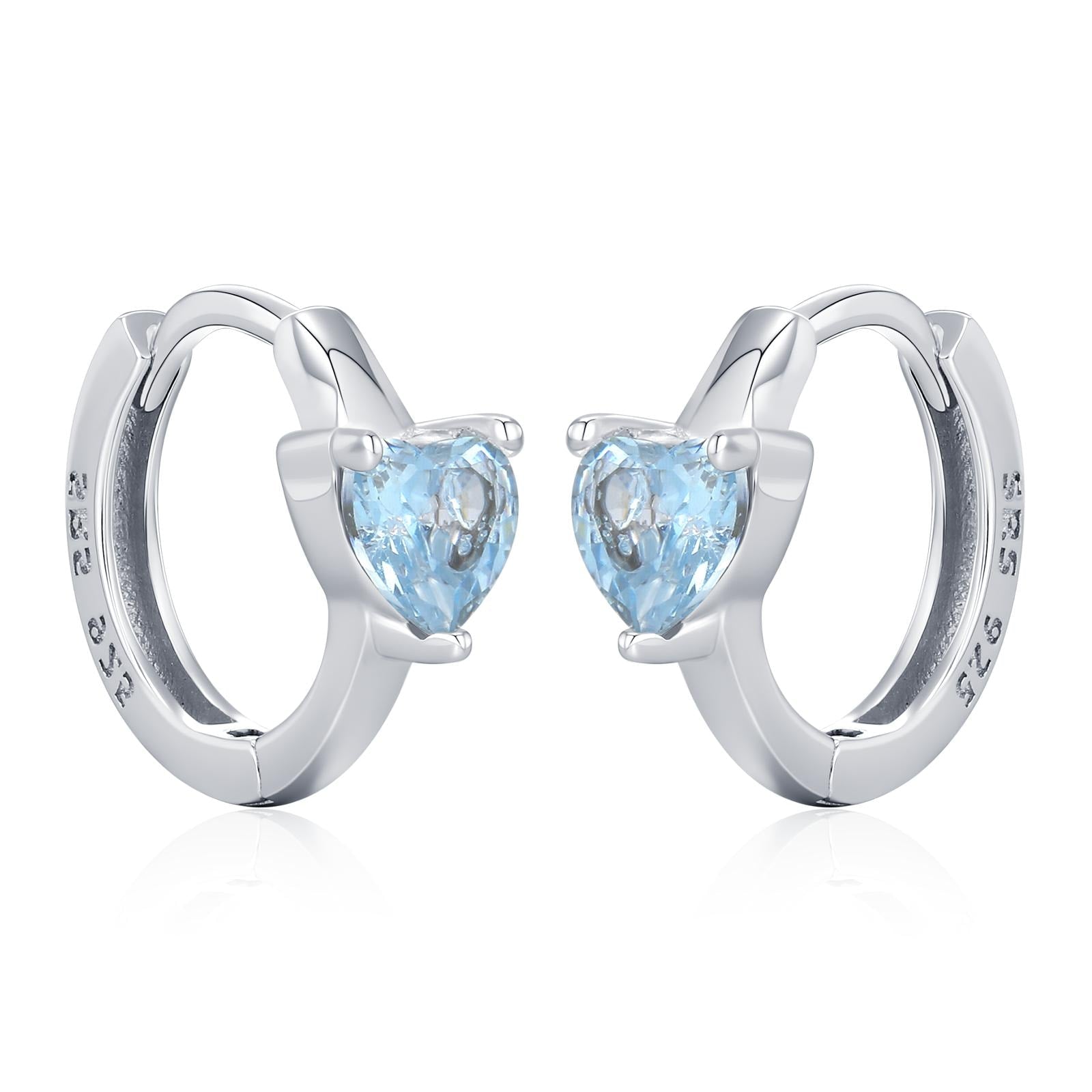 Sterling Silver Topaz Blue CZ Huggie Hoop Earrings
