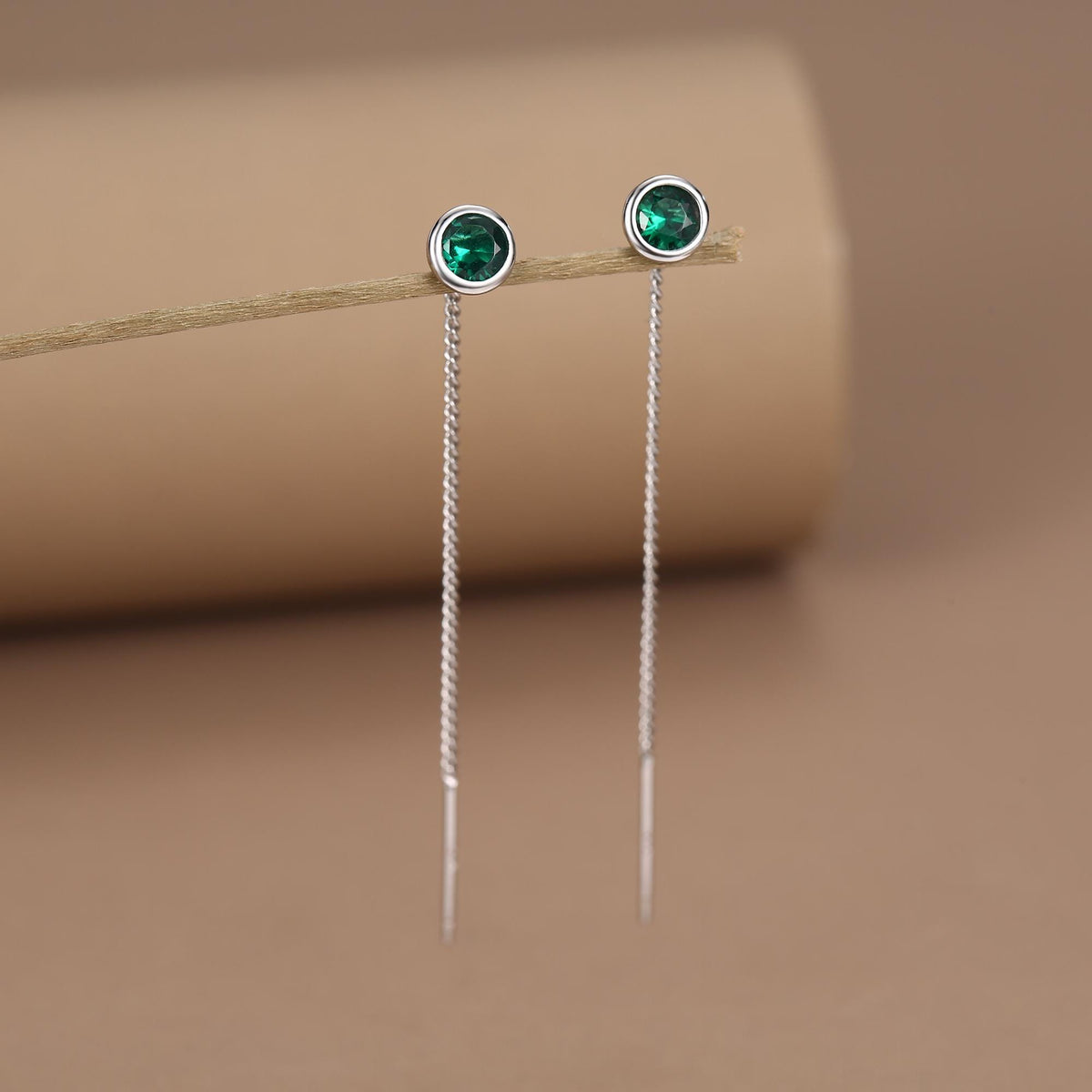Sterling Silver Emerald Green CZ Threader Earrings