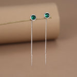 Sterling Silver Emerald Green CZ Threader Earrings
