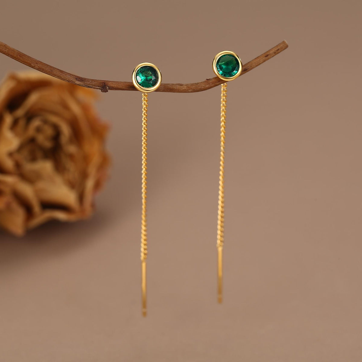 Sterling Silver Emerald Green CZ Threader Earrings