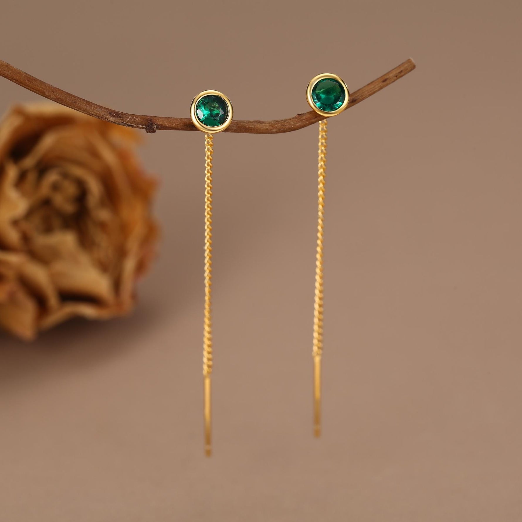Sterling Silver Emerald Green CZ Threader Earrings