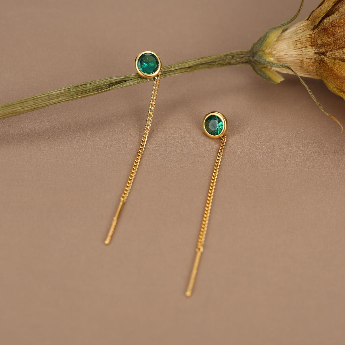 Sterling Silver Emerald Green CZ Threader Earrings