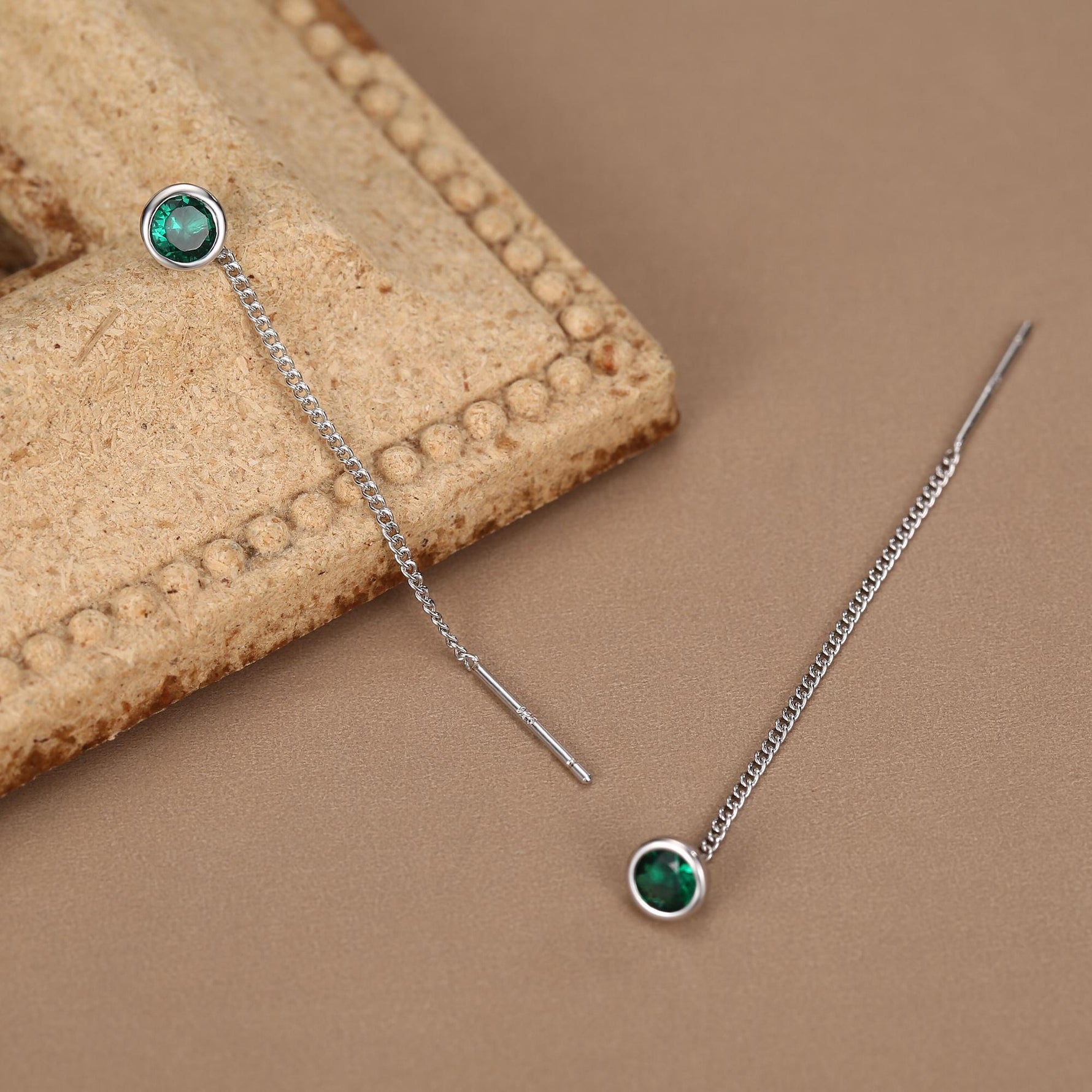 Sterling Silver Emerald Green CZ Threader Earrings