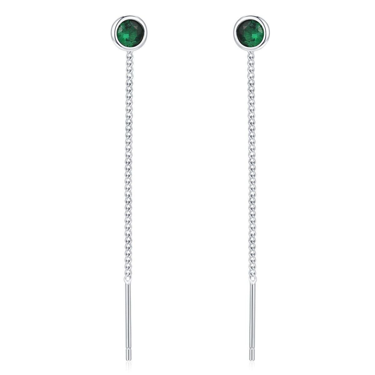Sterling Silver Emerald Green CZ Threader Earrings
