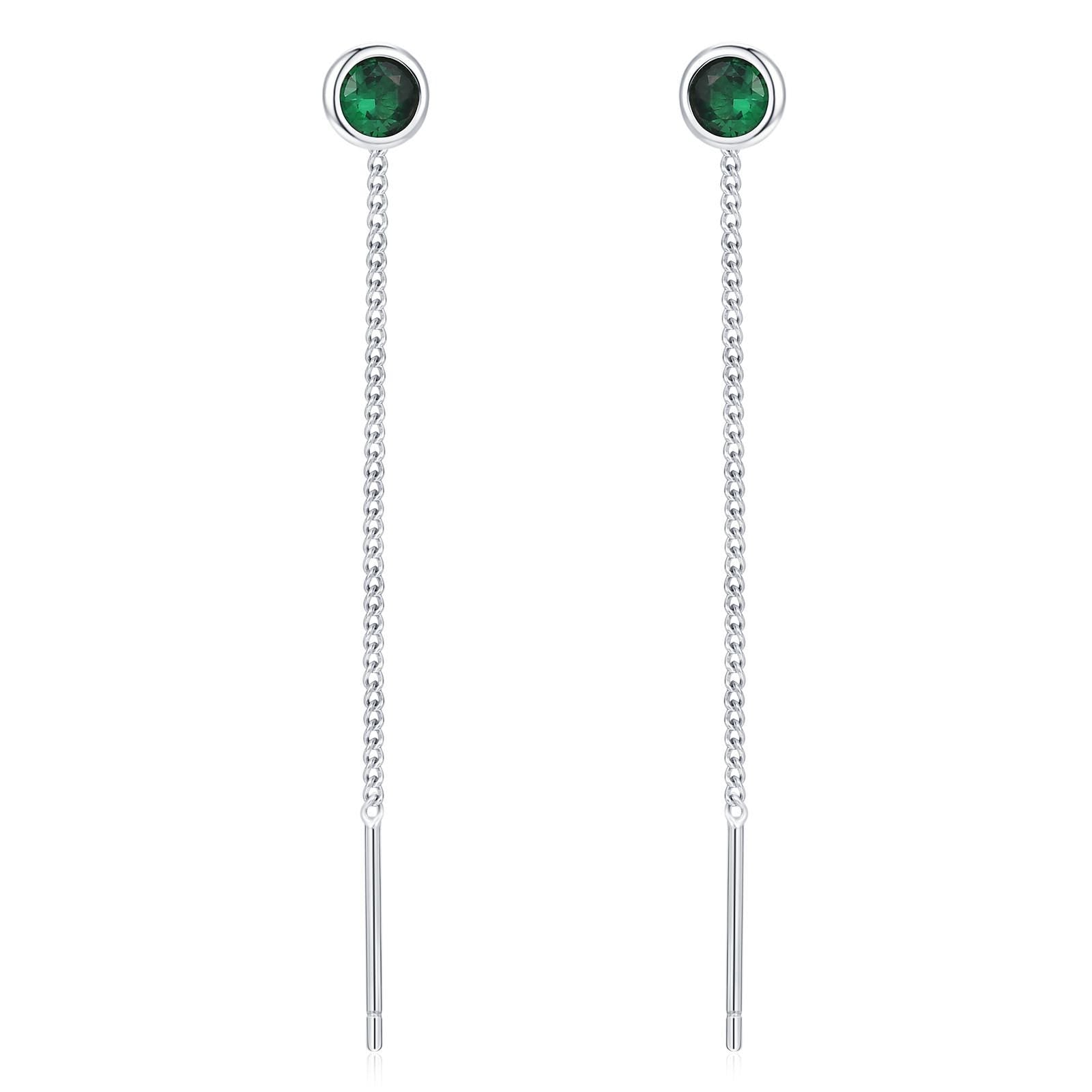Sterling Silver Emerald Green CZ Threader Earrings