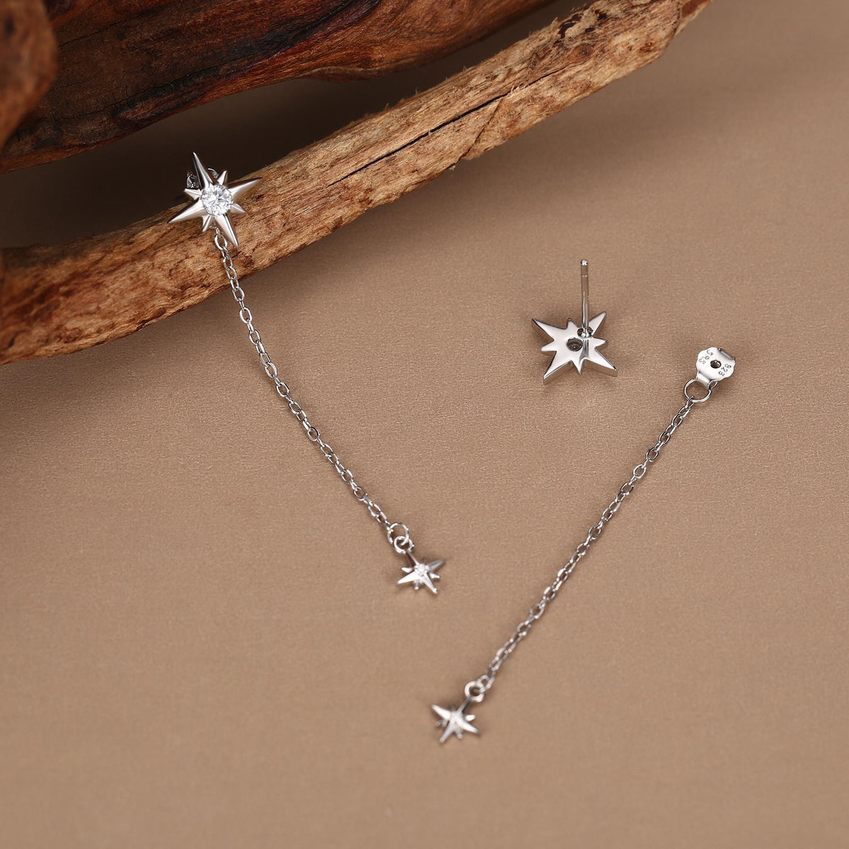 Sterling Silver North Star Jacket Earrings