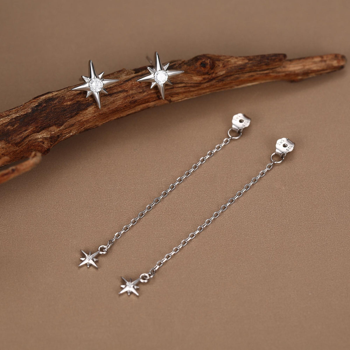 Sterling Silver North Star Jacket Earrings